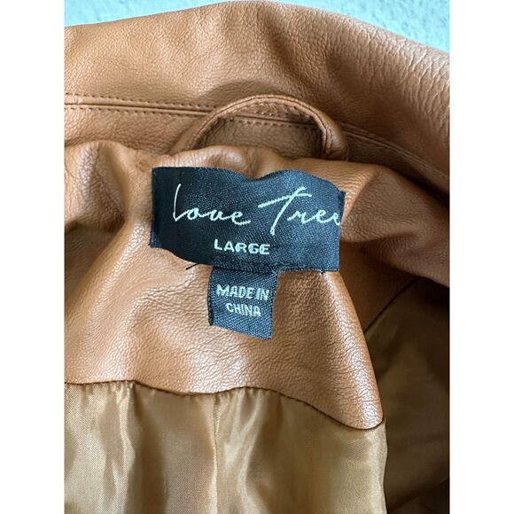 Love Tree Caramel Brown Vegan Leather Moto Biker Jacket size Large - Picture 3 of 9